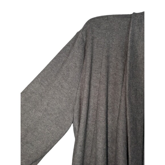 Check and Stripe Cardigan L Women's Gray Draped Open Front Pockets Sweater - Picture 3 of 8